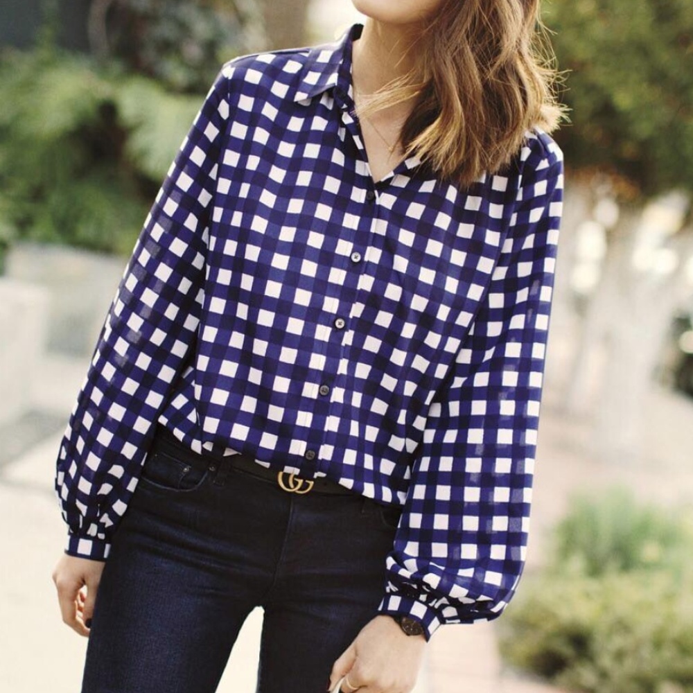 Banana Republic Navy/White Gingham Blouse M